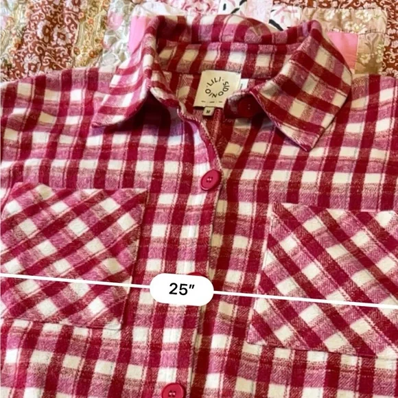 Lili Sidonio Red Pink and White Plaid Shirt Jacket M - Picture 7 of 10
